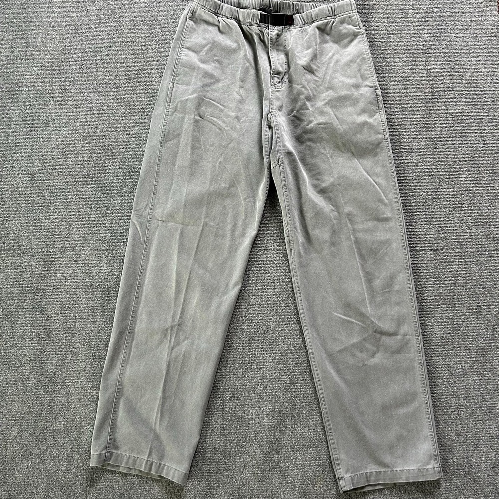Gramicci Pants Mens 34x32 Gray Canvas Elastic Waist Chino Made USA Web Belt
